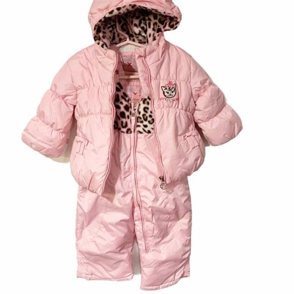 ZeroXposur 12M Girl Pink Leopard Lined Snowsuit Jacket Bib Set Outdoor